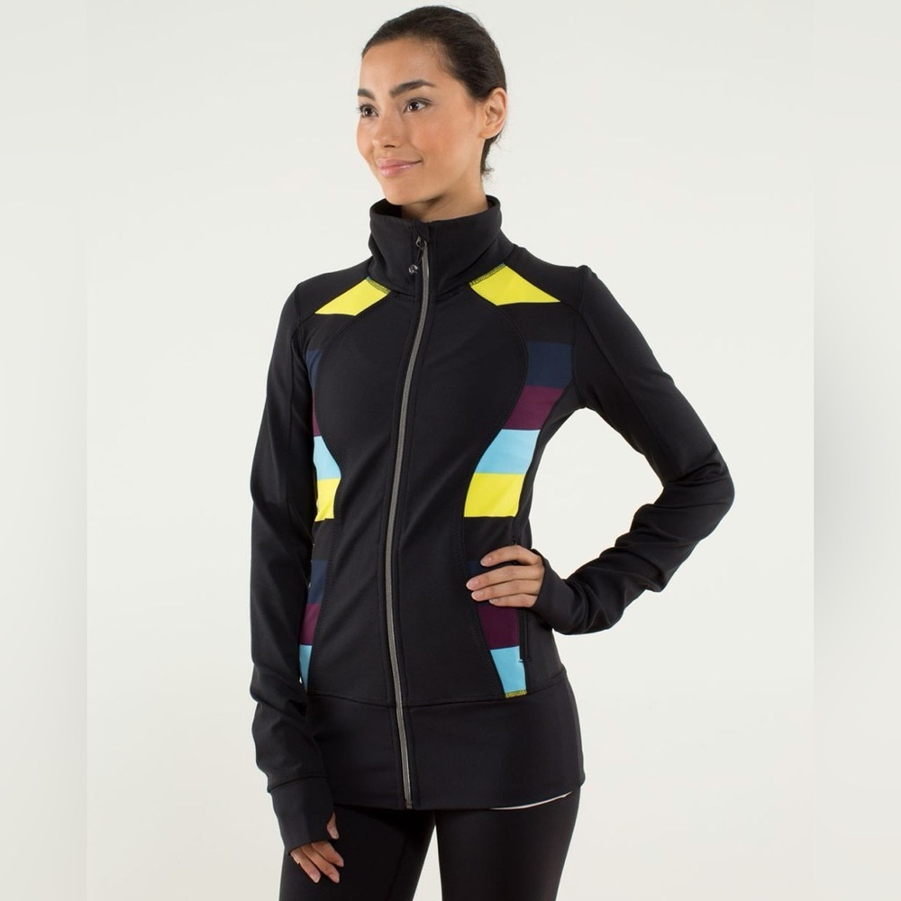 LULULEMON Nice Asana Jacket in Black / Pow Stripe Split Pea